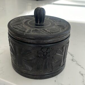 Black Round Etched wooden box with lid
